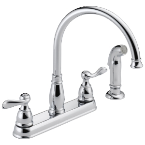 DELTA® 21996LF Windemere® Kitchen Faucet, Commercial, 1.8 gpm Flow Rate, 8 in Center, Swivel Spout, Polished Chrome, 2 Handles