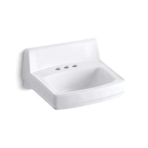 Kohler® 2032-0 Greenwich™ Bathroom Sink with Overflow, Squared Shape, 4 in Faucet Hole Spacing, 20-3/4 in W x 18-1/4 in D x 7-3/4 in H, Wall Mount, Vitreous China, White