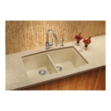 Blanco 440070 PERFORMA™ SILGRANIT® II Equal Double Bowl Composite Sink, Biscuit, Rectangle Shape, 15 in Left, 15 in Right L x 18 in Left, 18 in Right W x 10 in Left, 10 in Right D Bowl, 33 in L x 20 in W, Under Mount, Granite