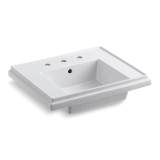 Kohler® 2757-8-0 Tresham® Bathroom Sink Basin with Overflow Drain, Squared Shape, 8 in Faucet Hole Spacing, 24 in W x 19-1/2 in D x 7-5/16 in H, Pedestal Mount, Fireclay, White
