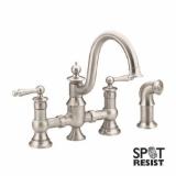 Moen® S713SRS Waterhill™ Bridge Kitchen Faucet, 1.5 gpm Flow Rate, 8 in Center, Spot Resist™ Stainless, 2 Handles