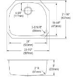 Elkay® DCFU2118 Dayton® Kitchen Sink, Soft Satin, Rectangle Shape, 21 in L x 18-5/8 in W x 8 in D Bowl, 23-1/2 in L x 21-1/8 in W x 8 in H, Under Mount, 18 ga 304 Stainless Steel