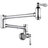 DELTA® 1177LF Traditional Pot Filler Faucet, 4 gpm Flow Rate, Swivel Spout, Chrome, 2 Handles