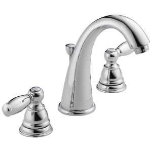Peerless® P299196LF Widespread Lavatory Faucet, Commercial, 1.5 gpm Flow Rate, 4-9/32 in H Spout, 6 to 16 in Center, Polished Chrome, 2 Handles, Pop-Up Drain