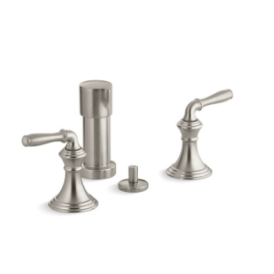 Kohler® 412-4-BN Devonshire® Widespread Bidet Faucet, 2.2 gpm Flow Rate, 5-1/2 in Center, Vibrant® Brushed Nickel, 2 Handles, Pop-Up Drain