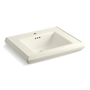 Kohler® 2259-1-96 Memoirs® Bathroom Sink Basin with Overflow Drain, Rectangular Shape, 27 in W x 22 in D x 35 in H, Pedestal Mount, Fireclay, Biscuit