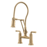 Brizo® 62174LF-GL Rook® Articulating Bridge Faucet With Finished Hose, Commercial, 1.8 gpm Flow Rate, 8 in Center, 360 deg Swivel Spout, Luxe Gold, 2 Handles