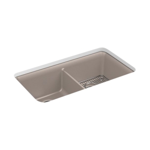 Kohler® 8199-CM3 Cairn® Kitchen Sink, Matte Taupe, Rectangular Shape, 14-7/8 in Left, 14-7/8 in Right L x 15-3/16 in Left, 15-3/16 in Right W x 9-1/2 in Left, 9-1/2 in Right D Bowl, 33-1/2 in L x 18-5/16 in W x 10-1/8 in H, Undermount, Neoroc® Composite