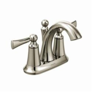 Moen® 4505NL Wynford™ Centerset Bathroom Faucet, Polished Nickel, 2 Handles, Metal Pop-Up Drain, 1.5 gpm Flow Rate