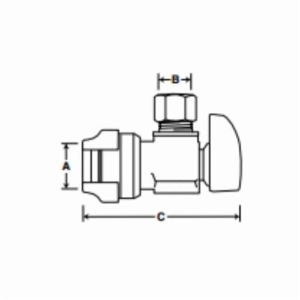 1/4 Turn Angle Stop Valve, 1/2 x 1/4 in Nominal, Push-Fit x Compression End Style, 200 psi Pressure, Brass Body, Polished Chrome, Import redirect to product page