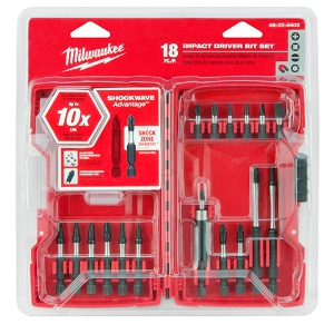 Milwaukee® SHOCKWAVE™ Impact Duty™ 48-32-4403 18-Piece Driver Bit Set, #1, #2, #3, 3/16 in, T15, T20 Phillips®/Slotted/Square/Torx® Point, 1 in, 2 in, 3-1/2 in OAL, 1/4 in, Steel