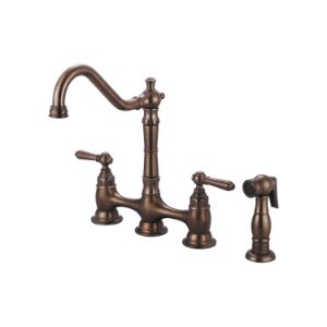Pioneer 2AM501-ORB Americana Bridge Kitchen Faucet With Side Spray, 1.5 gpm Flow Rate, 8 in Center, 360 deg Swivel Spout, Oil Rubbed Bronze, 2 Handles