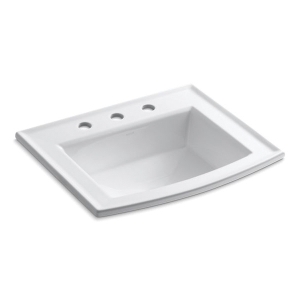 Kohler® 2356-8-0 Archer® Self-Rimming Bathroom Sink with Overflow Drain, Rectangular Shape, 8 in Faucet Hole Spacing, 22-5/8 in W x 19-7/16 in D x 7-7/8 in H, Drop-In Mount, Vitreous China, White