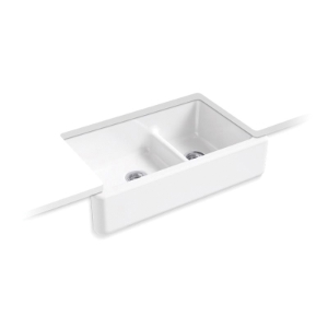 Kohler® 6427-0 Whitehaven® Smart Divide® 35-3/4 in Undermount Double-Bowl Farmhouse Kitchen Sink, White