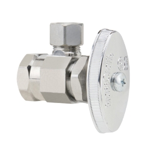 BrassCraft® OR17X C Multi-Turn Angle Stop, 1/2 x 3/8 in Nominal, FNPT x Compression, 125 psi, Brass Body, Polished Chrome