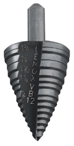 Lenox® Step Drill, 7/8 in Min Hole Diameter, 1-3/8 in Max Hole Diameter, 5 Steps, HSS, 5 Hole Sizes, 3/8 in Shank