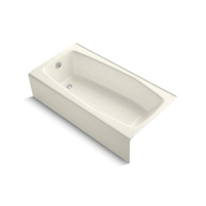 Kohler® 715-96 Villager™ Bathtub with Integral Apron, Soaking Hydrotherapy, Rectangular Shape, 60 in L x 30-1/4 in W, Left Drain, Enamel Coated/Biscuit