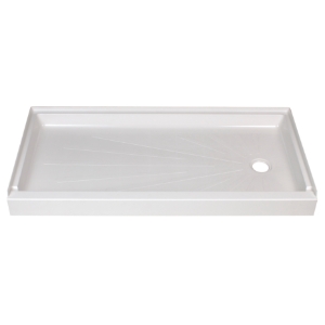 ELM® 3060R WHT 1-Piece Shower Base, DuraBase®, Semi-Gloss White, Right Drain, 60 in L x 30 in W