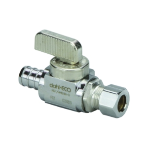 Viega 46001 PureFlow® Straight Stop Valve, 3/8 x 1/4 in Nominal, Crimp x CTS End Style, 160 psi Pressure, Brass Body, Polished Chrome