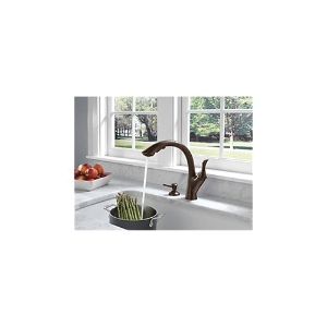 DELTA® 4153-RB-DST Linden™ Kitchen Faucet, Commercial, 1.5 gpm Flow Rate, 360 deg High-Arc Spout, Venetian Bronze, 1 Handle, 1/3 Faucet Holes