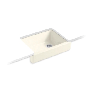 Kohler® 6486-96 Whitehaven® Self-Trimming® Kitchen Sink with Short Apron, 21-9/16 in W x 9 in D x 9-5/8 in H, Enameled Cast Iron, Biscuit