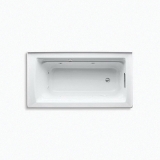 Kohler® 1122-RAW-0 Archer® Bathtub with Integral Apron and Integral Flange, Whirlpool, Rectangle Shape, 60 in L x 32 in W, Right Drain, White