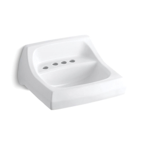 Kohler® 2005-L-0 Kingston™ Bathroom Sink with Overflow, Squared Shape, 4 in Faucet Hole Spacing, 21-1/4 in W x 18-1/8 in D x 7-1/4 in H, Wall Mount, Vitreous China, White