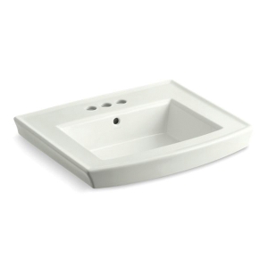 Kohler® 2358-4-NY Archer® Bathroom Sink Basin with Overflow Drain, Rectangular Shape, 2 in Faucet Hole Spacing, 24 in W x 20-1/2 in D x 7-7/8 in H, Pedestal Mount, Vitreous China, Dune