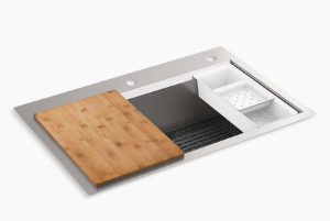 Kohler® 80084-2PC-NA Task™ 33 in Top-/Undermount Single-Bowl Workstation Kitchen Sink, Stainless Steel