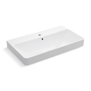 Kohler® 2749-1-0 Vox® Trough Bathroom Sink with Overflow Drain, Rectangular Shape, 35-7/16 in W x 20-1/2 in D x 7-11/16 in H, Above Counter/Vessel Mount, Vitreous China, White