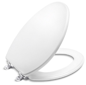 KALLISTA® P70303-AD Classic Molded Wood Elongated Toilet Seat with Nickel Silver Slow Close Hinges Stucco White Accessory Toilet Seat Elongated