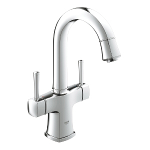 GROHE 2110800A Contemporary Bathroom Basin Mixer, Grandera™, 1.2 gpm Flow Rate, 7-13/16 in H Spout, 2 Handles, Pop-Up Drain, 1 Faucet Hole, StarLight® Polished Chrome, Function: Traditional