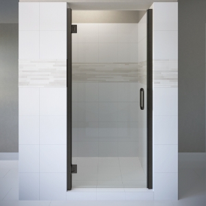 RODA™ by Basco® Coppia Swing Door - Adjustable Width Shower Door AquaglideXP Clear Glass 3/8" Thick Glass Brushed Nickel 34-9/16" - 35-9/16" Width 76" Height