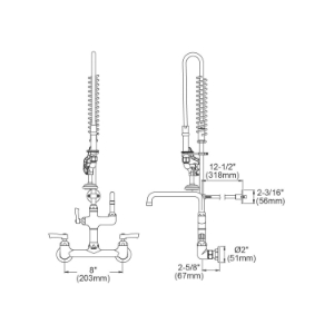 Elkay® LK943AF08LC Universal Traditional Pre-Rinse Faucet, Commercial, 1.5 gpm Flow Rate, 8 in Center, Fixed Spout, Polished Chrome, 3 Handles