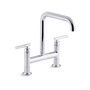 Kohler® 7547-4-CP Purist® Bridge Faucet, 1.8 gpm Flow Rate, 8 in Center, High-Arc Spout, Polished Chrome, 2 Handles