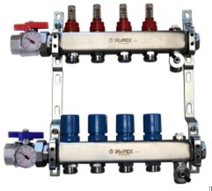 MrPEX® 1-1/2 in. Chrome Plated Brass Manifold Assembly w/Flowmeter and ball valve - 8 Branches - 3250800