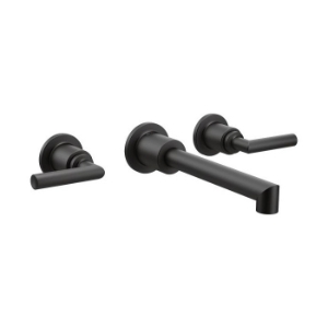 Moen® TS43003BL Widespread Bathroom Faucet, Arris™, 1.2 gpm Flow Rate, 8 in Center, Matte Black, 2 Handles, Traditional