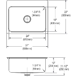 Elkay® DLSR272210PD1 Lustertone™ Classic Traditional Kitchen Sink, Rectangle Shape, 1 Faucet Hole, 22 in W x 10 in H, Dual Mounting, Stainless Steel