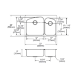 Elkay® DPXSR2250R2R Dayton® Dual Mount Sink, Rectangle Shape, 2R Faucet Holes, 22 in W x 33 in D x 8 in H, Top/Under Mount, Stainless Steel, Satin