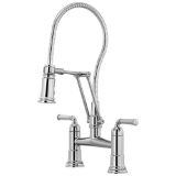 Brizo® 62174LF-PC Rook® Articulating Bridge Faucet With Finished Hose, Commercial, 1.8 gpm Flow Rate, 8 in Center, 360 deg Swivel Spout, Polished Chrome, 2 Handles