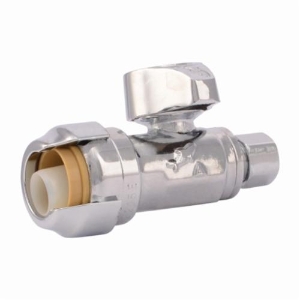 Sharkbite® 23337-0000LF 1/4 Turn Straight Stop Valve, 1/2 x 1/4 in Nominal, Push-Fit x Compression End Style, 200 psi Pressure, Brass Body, Polished Chrome