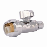 1/4 Turn Straight Stop Valve, 1/2 x 1/4 in Nominal, Push-Fit x Compression End Style, 200 psi Pressure, Brass Body, Polished Chrome, Import
