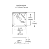 Elkay® BLGR15151 Bar Sink, Luster Highlighted Satin, Squared Shape, 11-1/2 in L x 11-1/2 in W Bowl x 6-3/8 in D Bowl, 1 Faucet Hole, 15 in L x 15 in W x 6-1/2 in H, Top Mounting, 18 ga 304 Stainless Steel