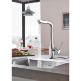 GROHE 30271000 Essence Kitchen Faucet, Residential, 1.75 gpm Flow Rate, 360 deg Swivel Spout, StarLight® Polished Chrome, 1 Handle, 1 Faucet Hole