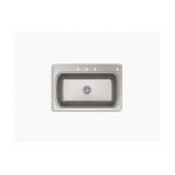 Kohler® 20060-4-NA Verse™ Kitchen Sink, Rectangular Shape, 29-7/16 in L x 15-11/16 in W x 9 in D Bowl, 4 Faucet Holes, 33 in L x 22 in W x 9-5/16 in H, Top Mount, Stainless Steel