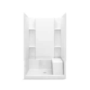 Sterling® 72280100-0 3-Piece Complete Seated Shower Back Wall, Accord®, 48-1/4 in L x 37-1/4 in W x 76 in H, Solid Vikrell®, White