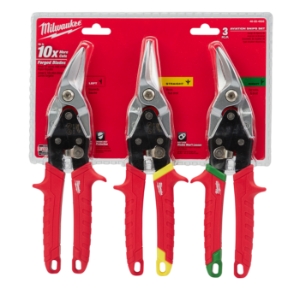 Milwaukee® 48-22-4533 3-Piece Aviation Snip Set, 18 ga Cold Rolled Steel/22 ga Stainless Steel Cutting, 5 in L of Cut, Left/Right/Straight Snip, Steel Blade