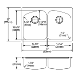 Elkay® DPXSR233221 Dayton® Dual Mount Sink, Rectangle Shape, 1 Faucet Hole, 22 in W x 33 in D x 8 in H, Top/Under Mount, Stainless Steel, Satin