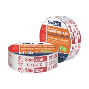 Shurtape® 111163 SF 686 Printed Foil Tape, 100 ft L x 3 in W, 17 mil THK, Non-Flammable Butyl Rubber Adhesive, Aluminum Foil Backing, Silver