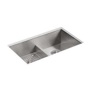 Kohler® 3838-4-NA Vault™ Kitchen Sink, Rectangular Shape, 4 Faucet Holes, 33 in W x 9-5/16 in D x 22 in H, Top/Undermount, Stainless Steel